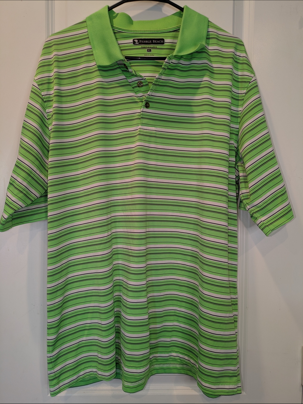 Pebble Beach Performance Golf Polo Shirt XL Green Striped Short Sleeve
